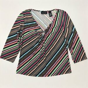 Y2K New York & Company Retro V-Neck O Ring Knit Top Medium 3/4 Sleeve